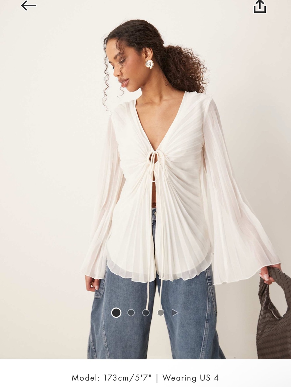 asos design pleated tie front blouse in cream